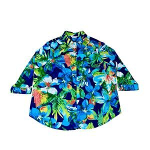 Allison Daley Plus Floral Hawaiian Button Down Shirt 24W Multicolor Vacation